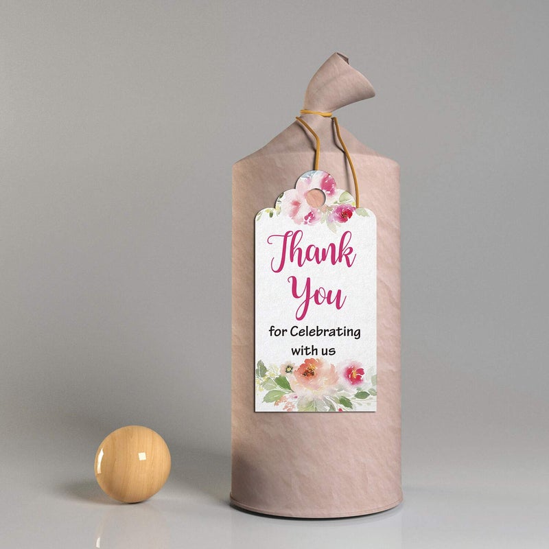 Mr.Mug Floral Thank You for Celebrating with Us Tags 100Pcs White Thank You Tags for Wedding Favor Baby Shower Party Favors, Paper Gift Tags with 100 Feet Jute String - Image 4